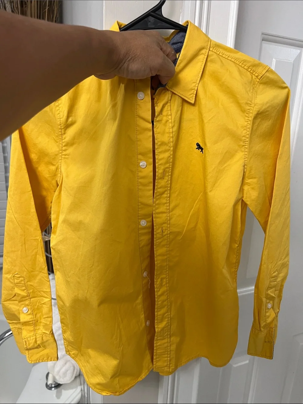 H&M Yellow Button-Down Shirt with Contrast Chambray Trim